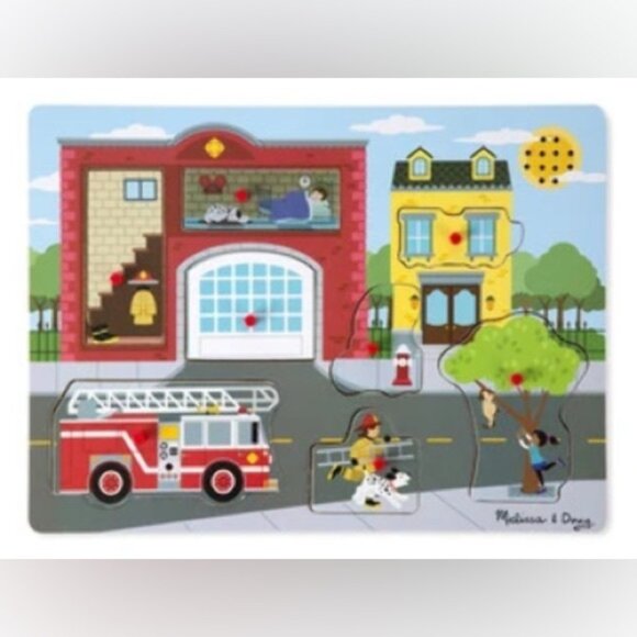 Melissa & Doug Around The Fire Station Sound Wooden Peg Puzzle - Picture 1 of 7